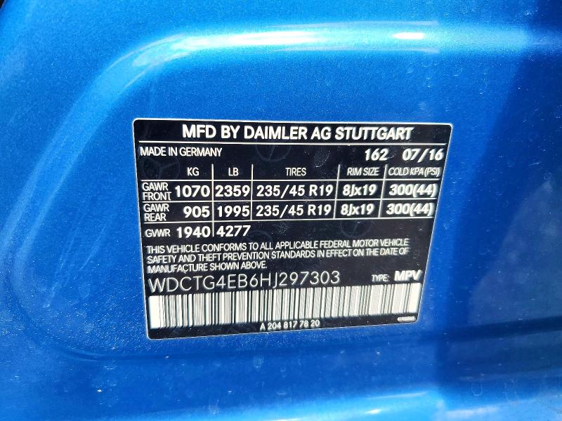 Aukcja sprzedaży 2017 Mercedes-benz Gla, vin: WDCTG4EB6HJ297303, numer aukcji: 65493866