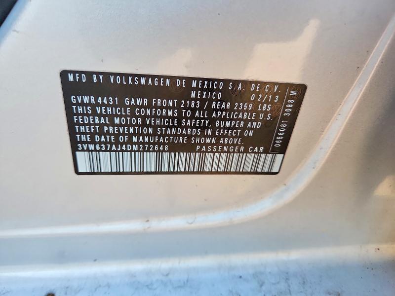 2013 Volkswagen Jetta მანქანა იყიდება აუქციონზე, vin: 3VW637AJ4DM272648, აუქციონის ნომერი: 64677056