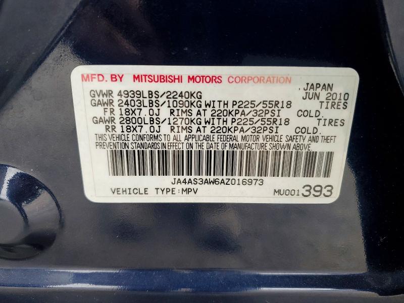 Auction sale of the 2010 Mitsubishi Outlander, vin: JA4AS3AW6AZ016973, lot number: 66837376