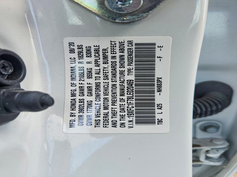 64137066 :رقم المزاد ، 19XFC1F78LE020469 vin ، 2020 Honda Civic مزاد بيع
