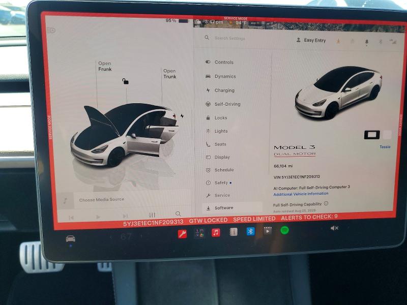 2022 Tesla Model 3 მანქანა იყიდება აუქციონზე, vin: 5YJ3E1EC1NF209313, აუქციონის ნომერი: 63446436