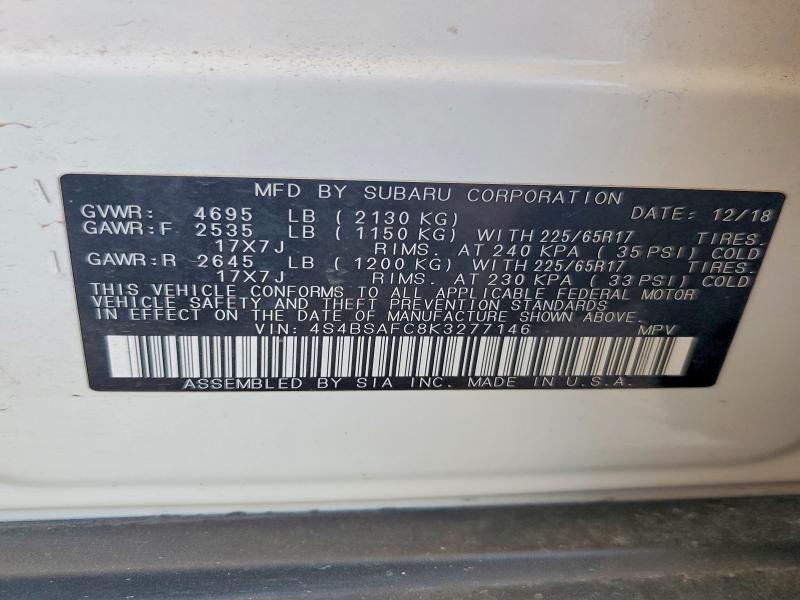 Aukcja sprzedaży 2019 Subaru Outback, vin: 4S4BSAFC8K3277146, numer aukcji: 64330506