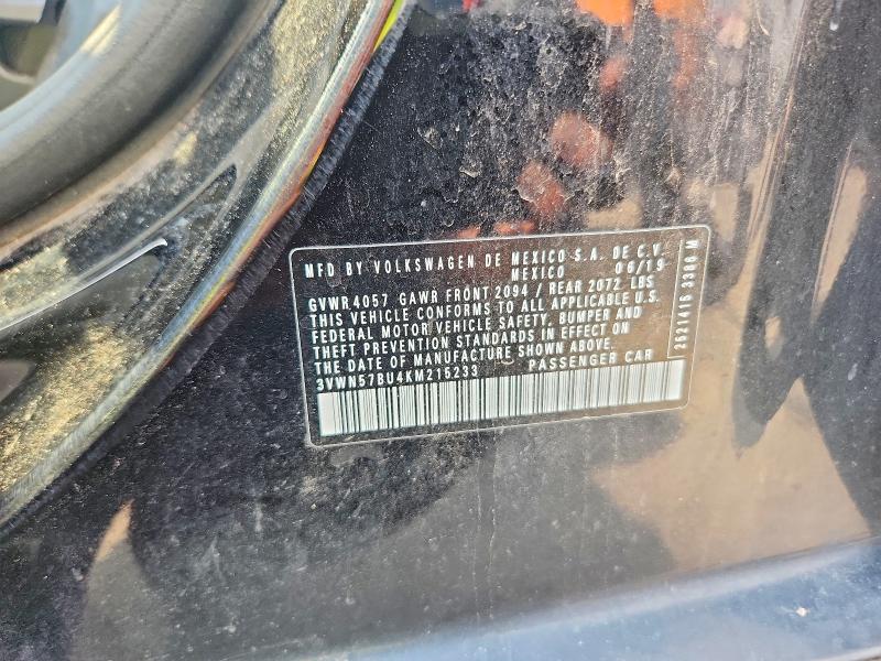 63337816 :رقم المزاد ، 3VWN57BU4KM215233 vin ، 2019 Volkswagen Jetta مزاد بيع