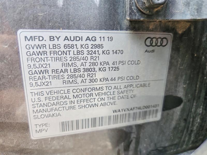 Aukcja sprzedaży 2020 Audi Q7, vin: WA1VXAF74LD001431, numer aukcji: 64482966