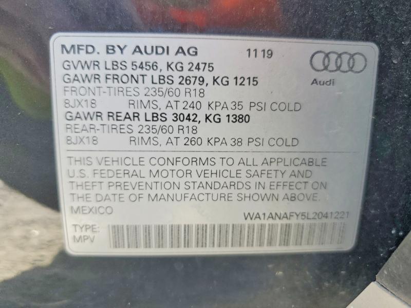 65005256 :رقم المزاد ، WA1ANAFY5L2041221 vin ، 2020 Audi Q5 مزاد بيع
