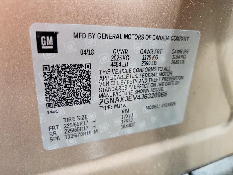 64842836 :رقم المزاد ، 2GNAXJEV4J6320965 vin ، 2018 Chevrolet Equinox مزاد بيع
