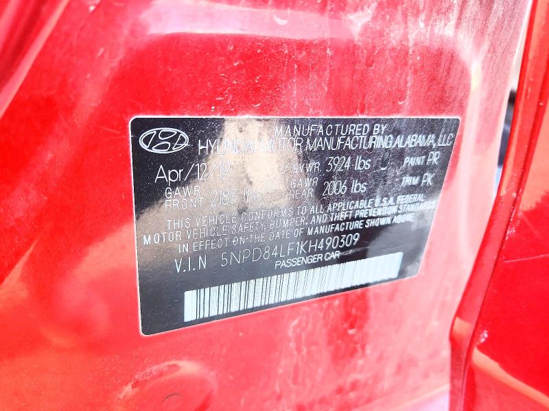 63916086 :رقم المزاد ، 5NPD84LF1KH490309 vin ، 2019 Hyundai Elantra مزاد بيع