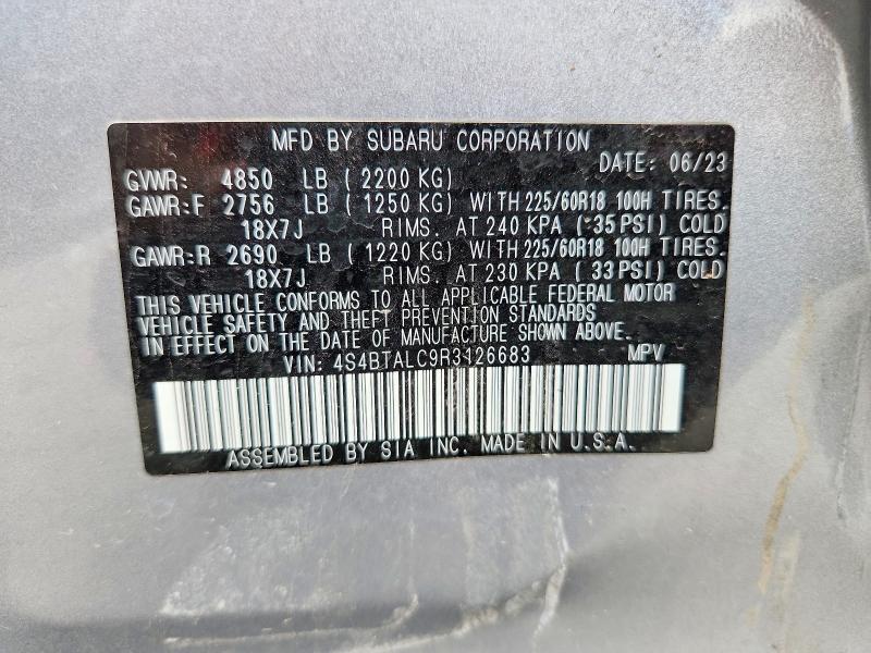 Продаж на аукціоні авто 2024 Subaru Outback, vin: 4S4BTALC9R3126683, номер лоту: 65846616