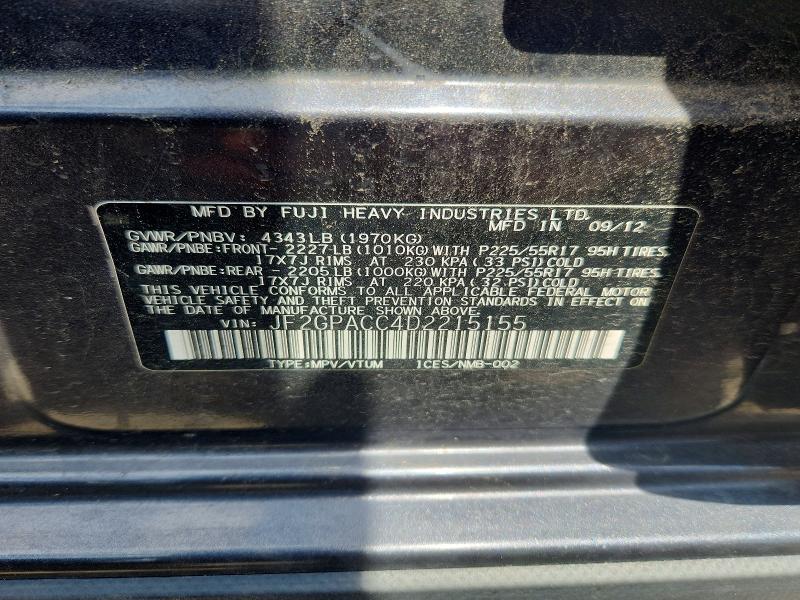 66170196 :رقم المزاد ، JF2GPACC4D2215155 vin ، 2013 Subaru Xv Crosstrek مزاد بيع