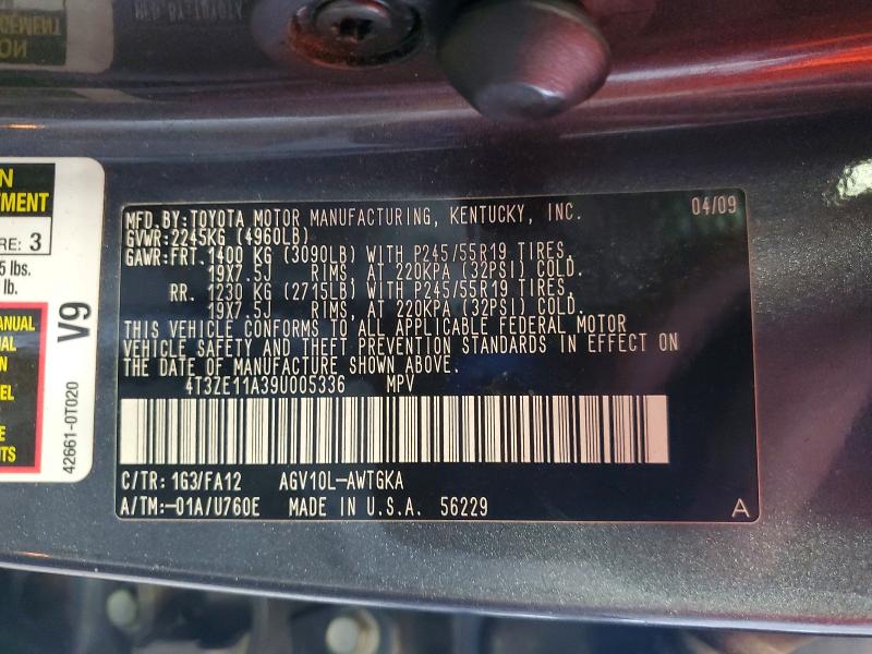 Aukcja sprzedaży 2009 Toyota Venza, vin: 4T3ZE11A39U005336, numer aukcji: 64479786