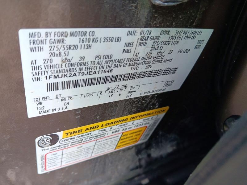 64262756 :رقم المزاد ، 1FMJK2AT9JEA11646 vin ، 2018 Ford Expedition مزاد بيع