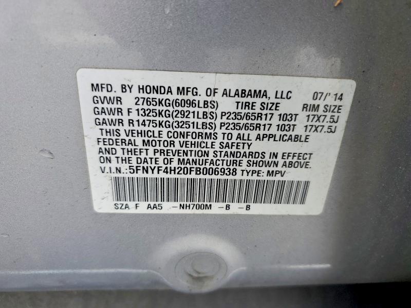 Aukcja sprzedaży 2015 Honda Pilot, vin: 5FNYF4H20FB006938, numer aukcji: 63445186