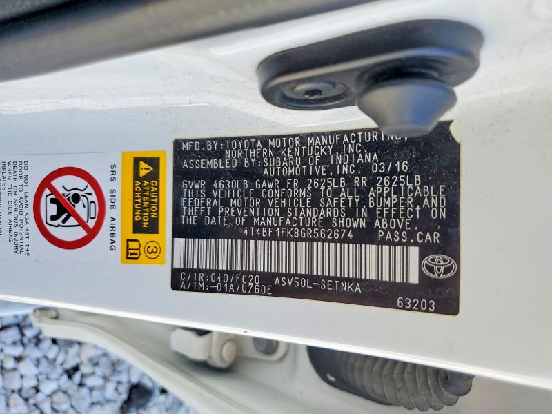 2016 Toyota Camry მანქანა იყიდება აუქციონზე, vin: 4T4BF1FK8GR562674, აუქციონის ნომერი: 66843276