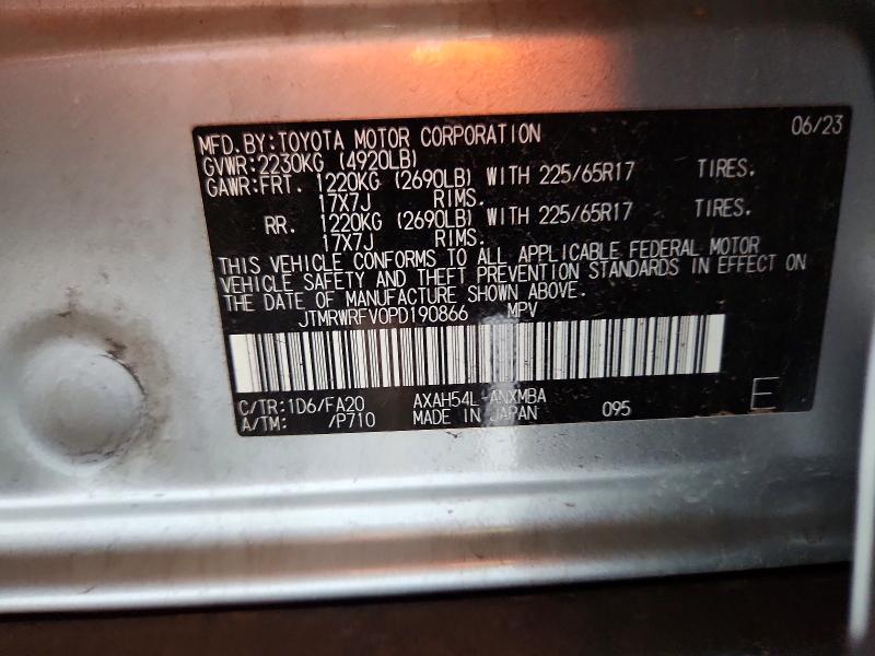 Aukcja sprzedaży 2023 Toyota Rav4 Hybrid, vin: JTMRWRFV0PD190866, numer aukcji: 65586146
