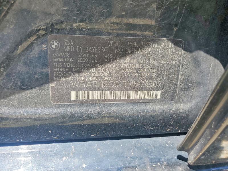 2011 Bmw 328 მანქანა იყიდება აუქციონზე, vin: WBAPH5G51BNM78209, აუქციონის ნომერი: 65819306