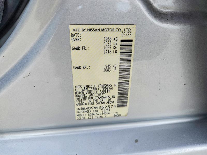 Aukcja sprzedaży 2022 Nissan Altima, vin: 1N4BL4CV7NN362874, numer aukcji: 64591736