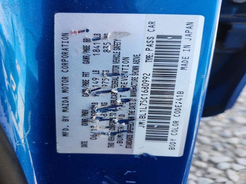 Продаж на аукціоні авто 2012 Mazda 3, vin: JM1BL1L75C1680992, номер лоту: 65595566
