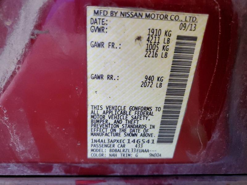 2014 Nissan Altima მანქანა იყიდება აუქციონზე, vin: 1N4AL3APXEC146541, აუქციონის ნომერი: 65900306