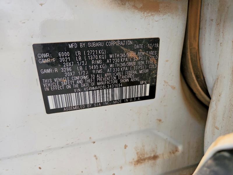 63714616 :رقم المزاد ، 4S4WMARD8L3431694 vin ، 2020 Subaru Ascent مزاد بيع