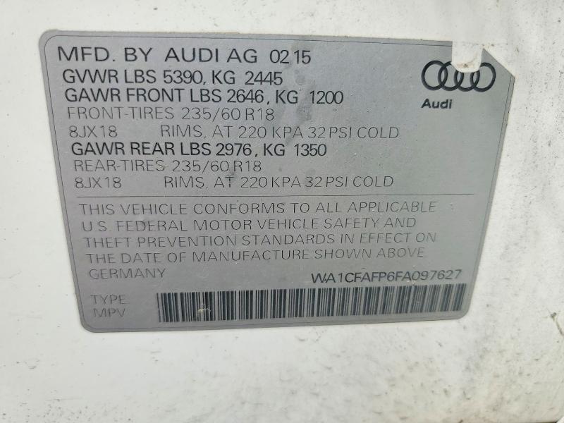 Aukcja sprzedaży 2015 Audi Q5, vin: WA1CFAFP6FA097627, numer aukcji: 67263856