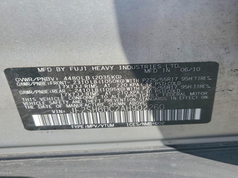Aukcja sprzedaży 2010 Subaru Forester, vin: JF2SH6DC2AH902260, numer aukcji: 66428826