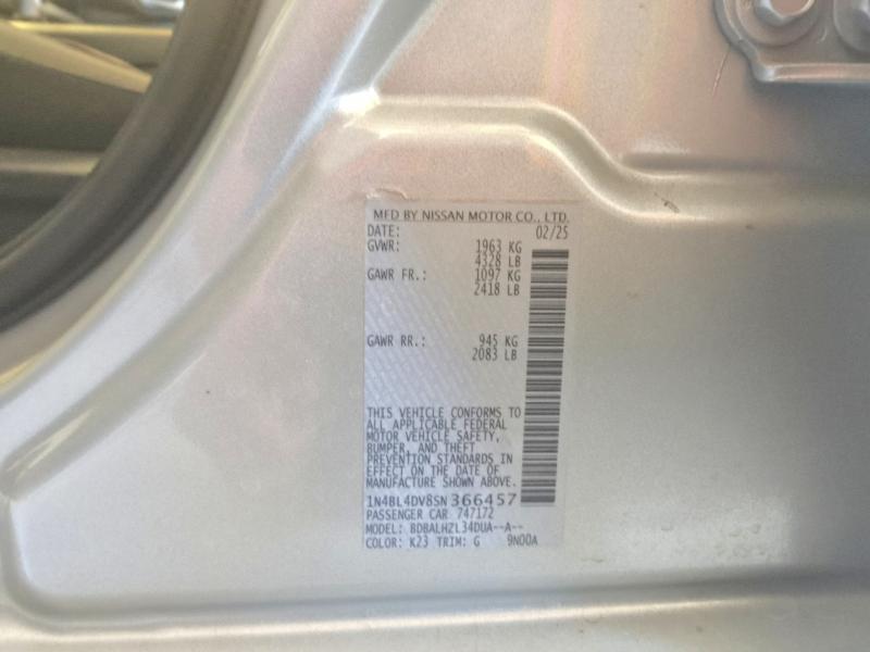2025 Nissan Altima მანქანა იყიდება აუქციონზე, vin: 1N4BL4DV8SN366457, აუქციონის ნომერი: 61451036