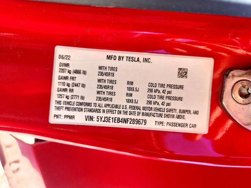 Продажа на аукционе авто 2022 Tesla Model 3, vin: 5YJ3E1EB4NF289679, номер лота: 60576926