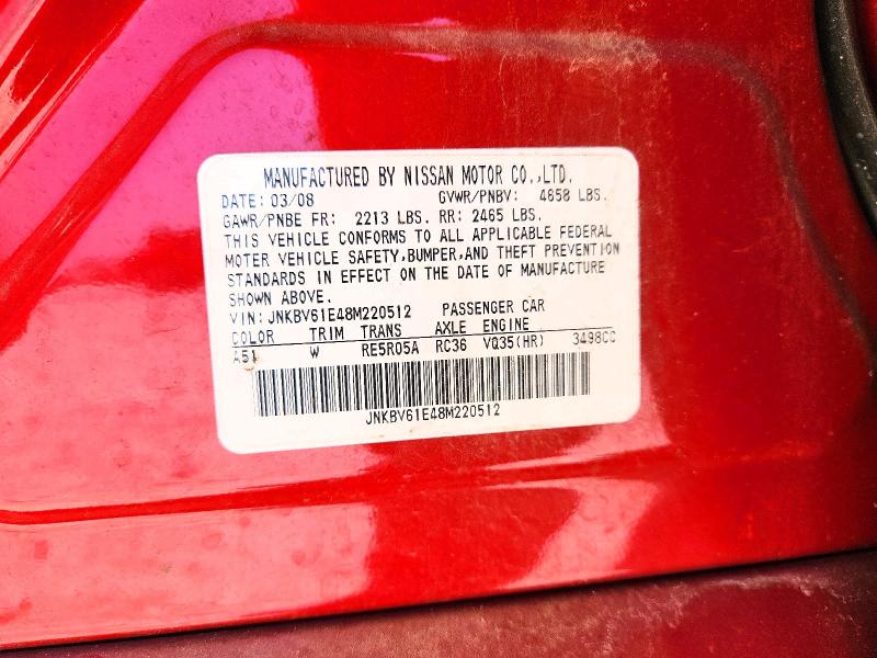Aukcja sprzedaży 2008 Infiniti G35, vin: JNKBV61E48M220512, numer aukcji: 66650756