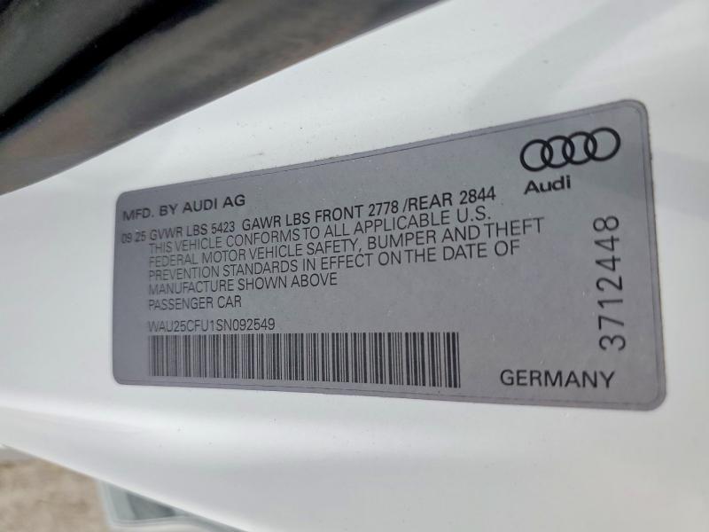 Aukcja sprzedaży 2025 Audi S5, vin: WAU25CFU1SN092549, numer aukcji: 66301816