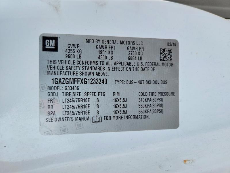 64790026 :رقم المزاد ، 1GAZGMFFXG1233340 vin ، 2016 Chevrolet Express G3500 مزاد بيع