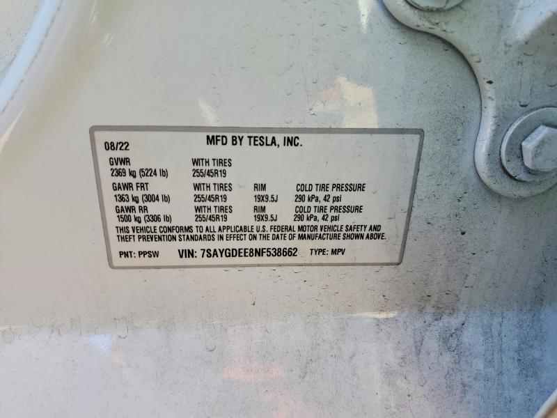 Aukcja sprzedaży 2022 Tesla Model Y, vin: 7SAYGDEE8NF538662, numer aukcji: 64657466