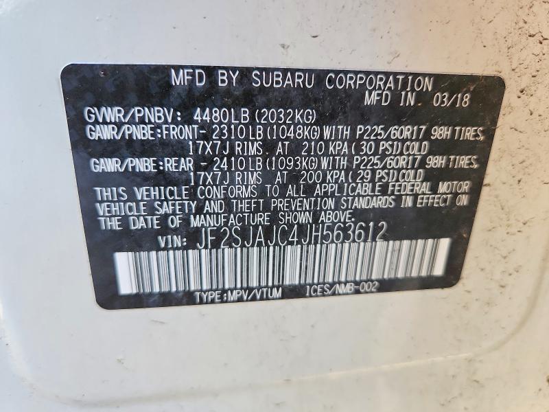 Aukcja sprzedaży 2018 Subaru Forester, vin: JF2SJAJC4JH563612, numer aukcji: 66792276
