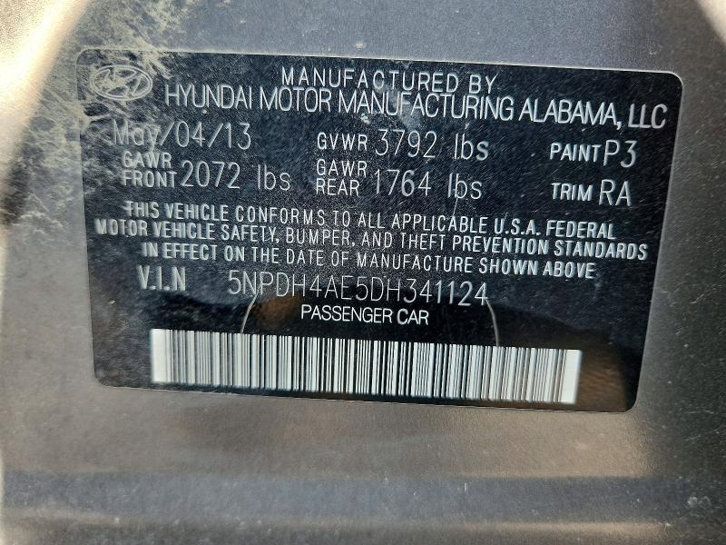 63189146 :رقم المزاد ، 5NPDH4AE5DH341124 vin ، 2013 Hyundai Elantra مزاد بيع