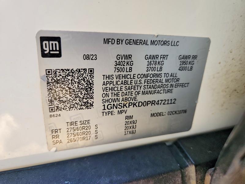 Aukcja sprzedaży 2023 Chevrolet Tahoe, vin: 1GNSKPKD0PR472112, numer aukcji: 62457866