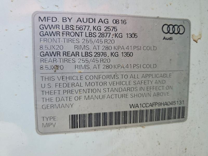 63446756 :رقم المزاد ، WA1CCAFP9HA045131 vin ، 2017 Audi Sq5 مزاد بيع
