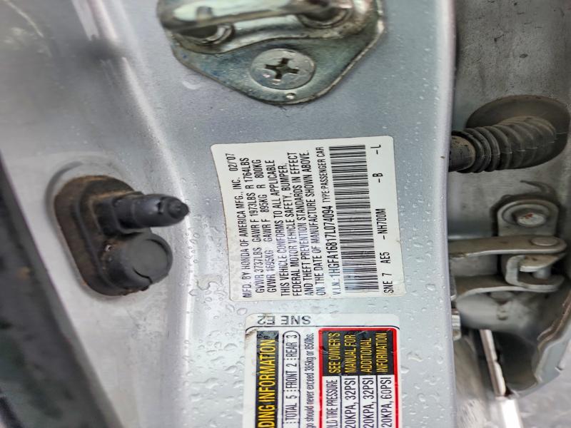 Aukcja sprzedaży 2007 Honda Civic, vin: 1HGFA16817L074094, numer aukcji: 63520146