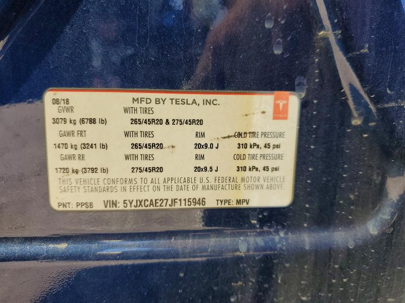 Продаж на аукціоні авто 2018 Tesla Model X, vin: 5YJXCAE27JF115946, номер лоту: 65482166