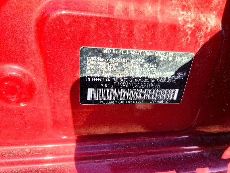 66587396 :رقم المزاد ، JF1GPAY62G8210626 vin ، 2016 Subaru Impreza مزاد بيع