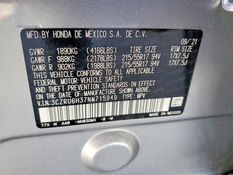 62540426 :رقم المزاد ، 3CZRU6H37NM715949 vin ، 2022 Honda Hr-v مزاد بيع