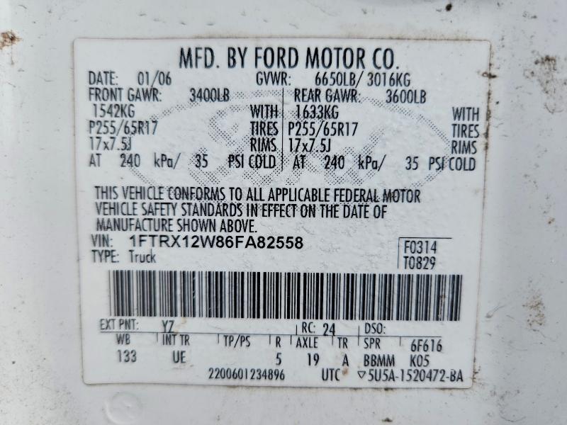 66065606 :رقم المزاد ، 1FTRX12W86FA82558 vin ، 2006 Ford F150 مزاد بيع