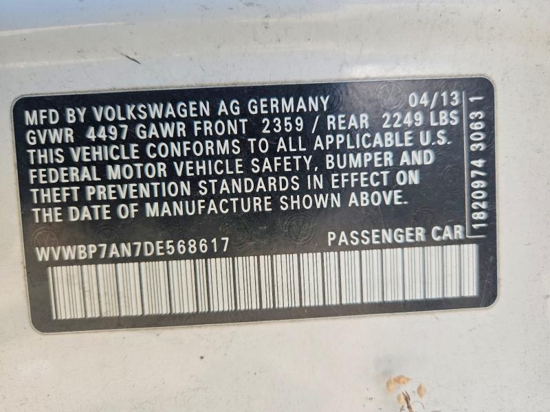 Auction sale of the 2013 Volkswagen Cc, vin: WVWBP7AN7DE568617, lot number: 64791536