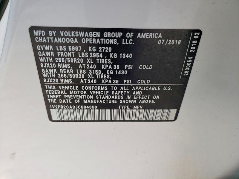 Aukcja sprzedaży 2018 Volkswagen Atlas, vin: 1V2PR2CA3JC584350, numer aukcji: 65400596