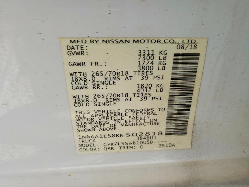Продаж на аукціоні авто 2019 Nissan Titan, vin: 1N6AA1E58KN502818, номер лоту: 65554366