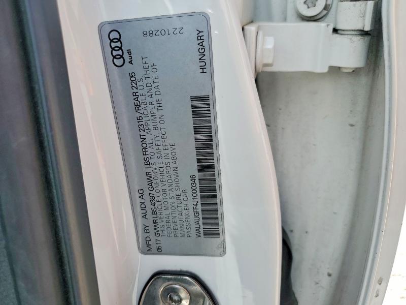 Aukcja sprzedaży 2018 Audi A3, vin: WAUAUGFF4J1000346, numer aukcji: 65596886