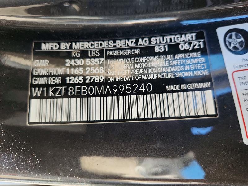 66918606 :رقم المزاد ، W1KZF8EB0MA995240 vin ، 2021 Mercedes-benz E مزاد بيع