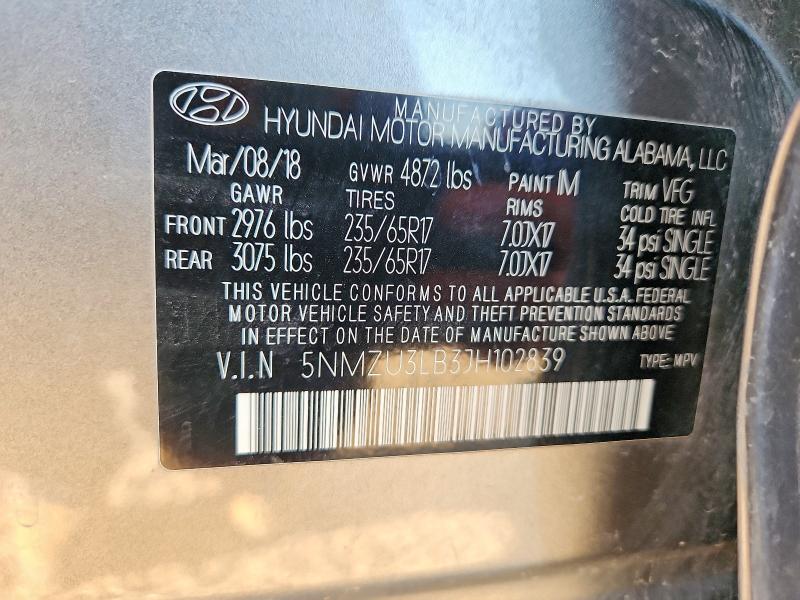 66270456 :رقم المزاد ، 5NMZU3LB3JH102839 vin ، 2018 Hyundai Santa Fe Sport مزاد بيع