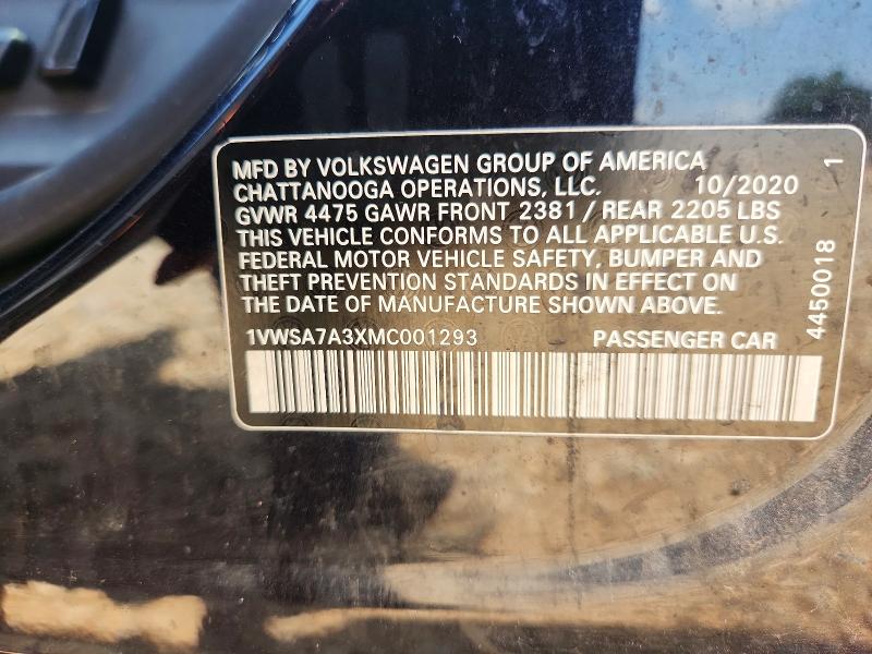 2021 Volkswagen Passat მანქანა იყიდება აუქციონზე, vin: 1VWSA7A3XMC001293, აუქციონის ნომერი: 65329846