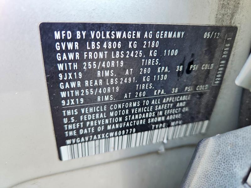 64934666 :رقم المزاد ، WVGAV7AXXCW609779 vin ، 2012 Volkswagen Tiguan مزاد بيع