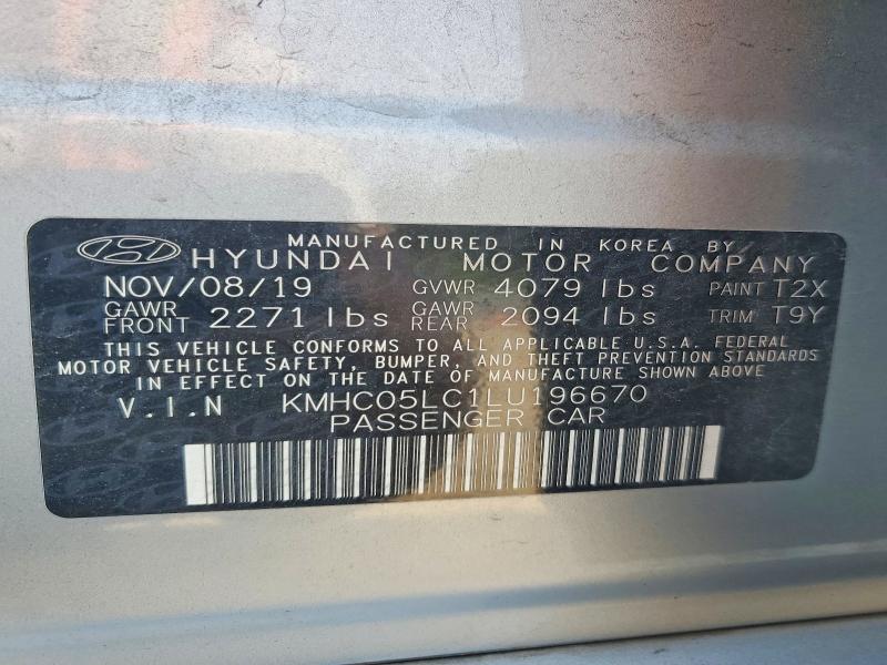 65146066 :رقم المزاد ، KMHC05LC1LU196670 vin ، 2020 Hyundai Ioniq مزاد بيع