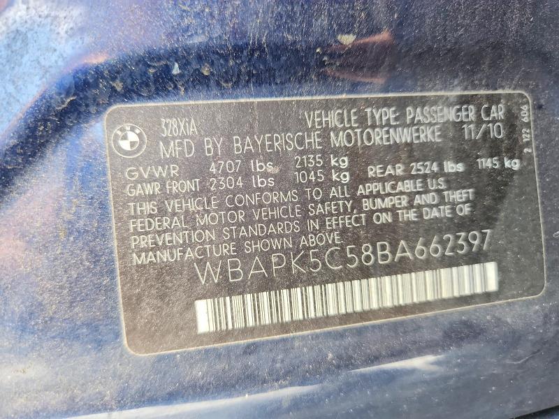 63510896 :رقم المزاد ، WBAPK5C58BA662397 vin ، 2011 Bmw 328 مزاد بيع